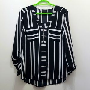 (3 for $25) Black and white striped blouse